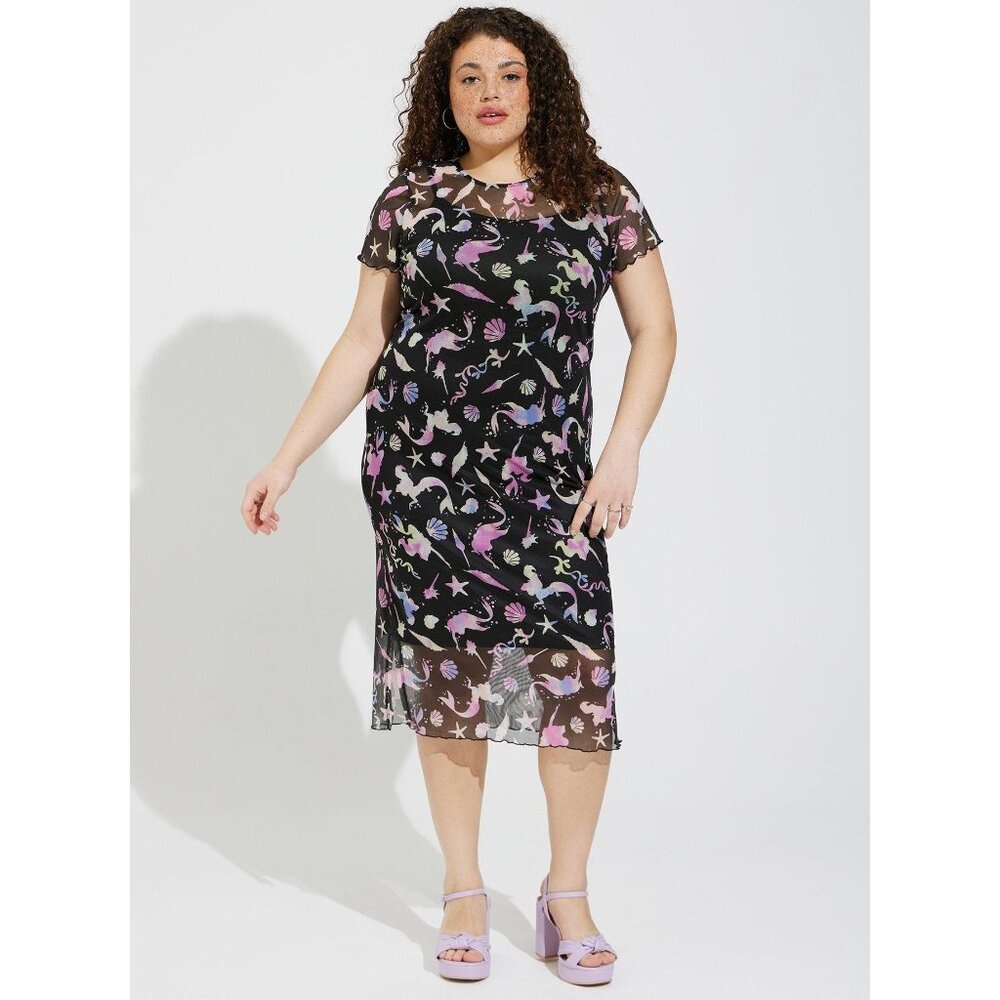 Torrid NWT Disney The Little Mermaid Midi Mesh T-Shirt Dress size 1X